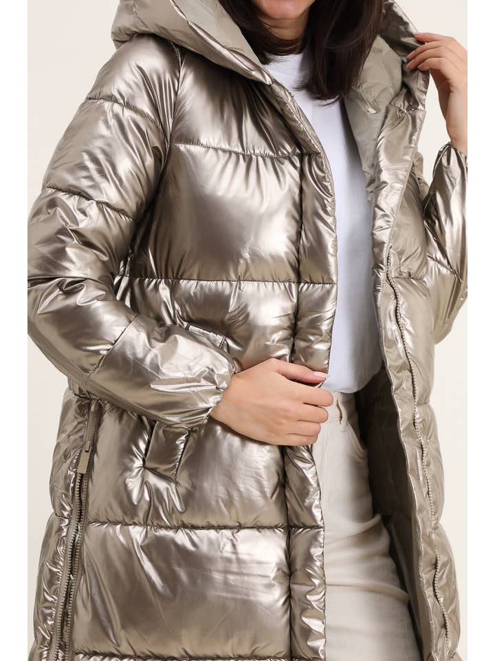 Attrait Paris - Wholesale Puffer Jacket - Women's - Extra long puffer jacket with metallic hood5
