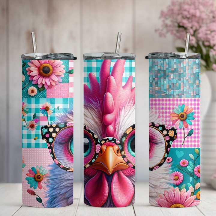 Poulet Fou et Grandes Lunettes à Carreaux 20oz/30oz Gobelet Mince pour la vente par Honey Jar Creations