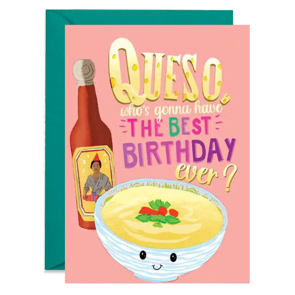 Queso the Best Birthday – Food Pun Greeting Card for wholesale by Pam Casey Art