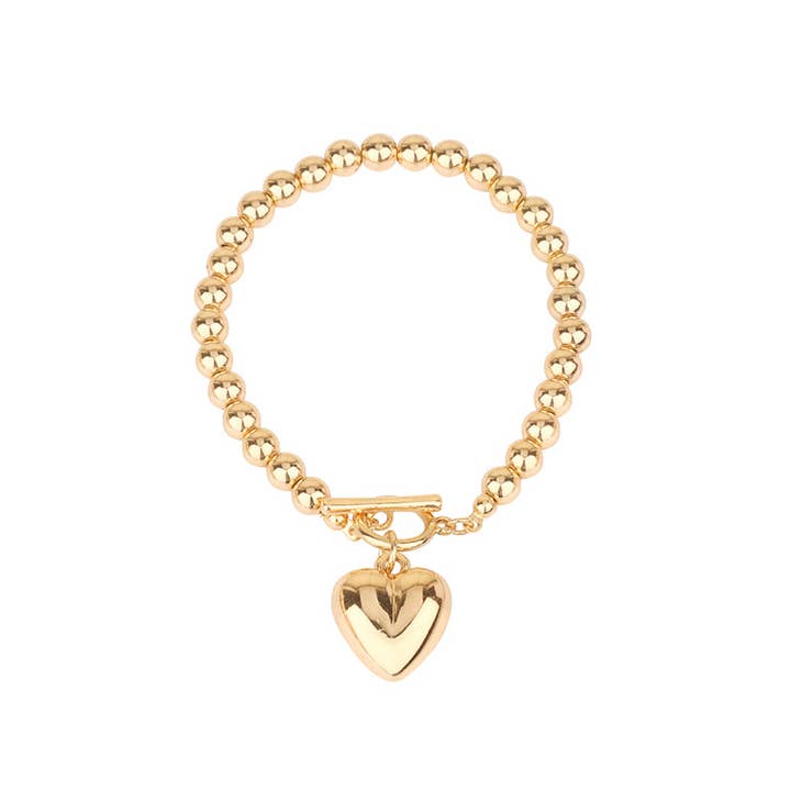 Ellison+Young - Wholesale Charm/Dangle Bracelet - Ball Beads Dangle Heart Toggle Bracelet