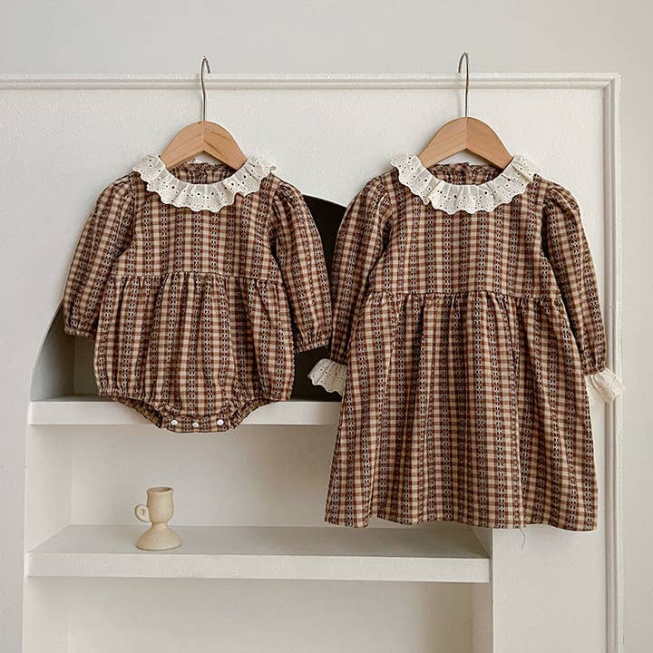 MyKids-USA® - Wholesale Clothing Set - Baby - New Spring/Autumn Baby Vintage Plaid Onesies And Dress For G