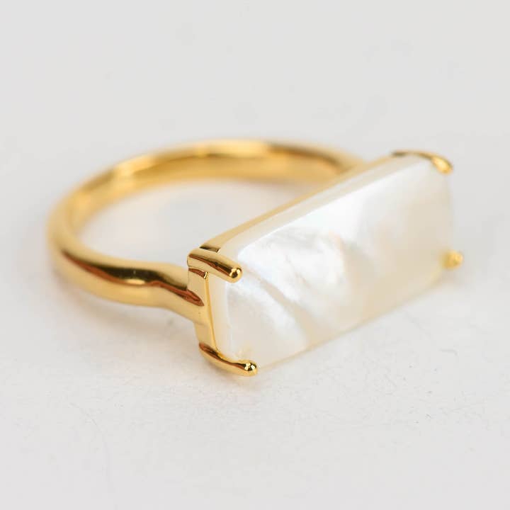 Anel Aberto com Barra de Madrepérola Dourada por atacado de Hanhancraft