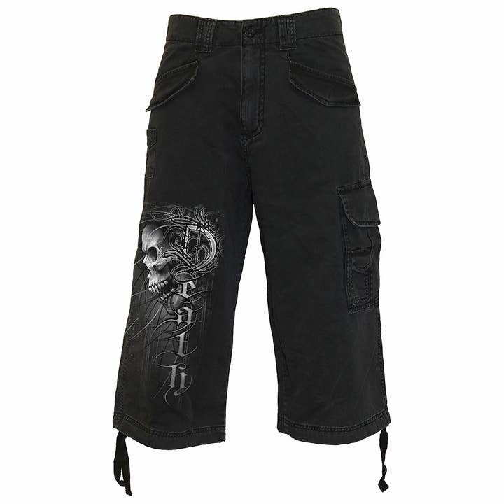 DEATH FOREVER - Vintage Cargo Shorts 3/4 Long Black for wholesale by Spiral