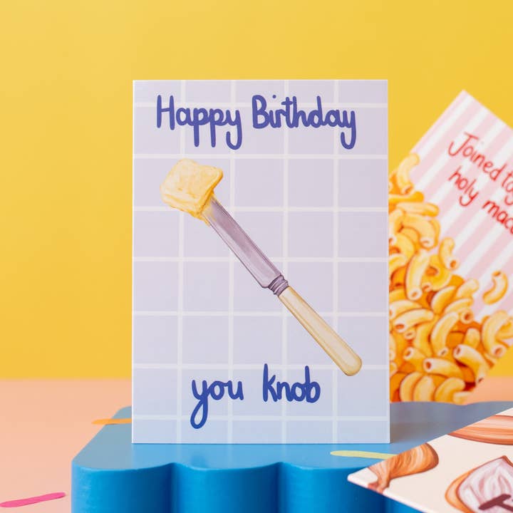 Katie Tinkler illustration - Vendita all'ingrosso Biglietti di auguri - Buon Compleanno Testa di Cazzo Divertente Biglietto di Auguri di Compleanno al Burro1