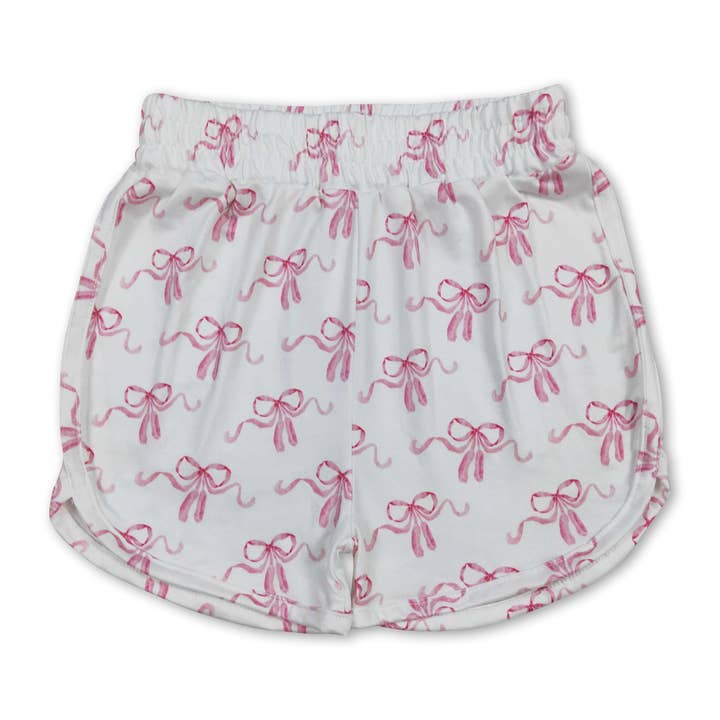 Pink bow kids girls summer shorts for wholesale by Yawoo Garments
