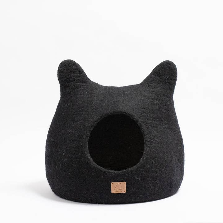 Fuzzy cove - Vendita all'ingrosso Grotta - Cani e gatti - Letto a forma di grotta con orecchie di gatto, stravagante, colore: nero