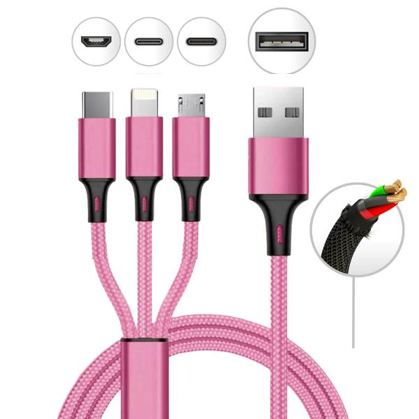 Mila Wholesale - Wholesale Charging Cable - 10 Foot 3 in 1 Refill Cable - Micro USB, Lightning, Type C14