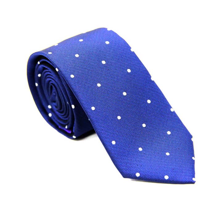 AusCufflinks - Wholesale Necktie - Men's - White Polka Dot Navy Skinny Tie