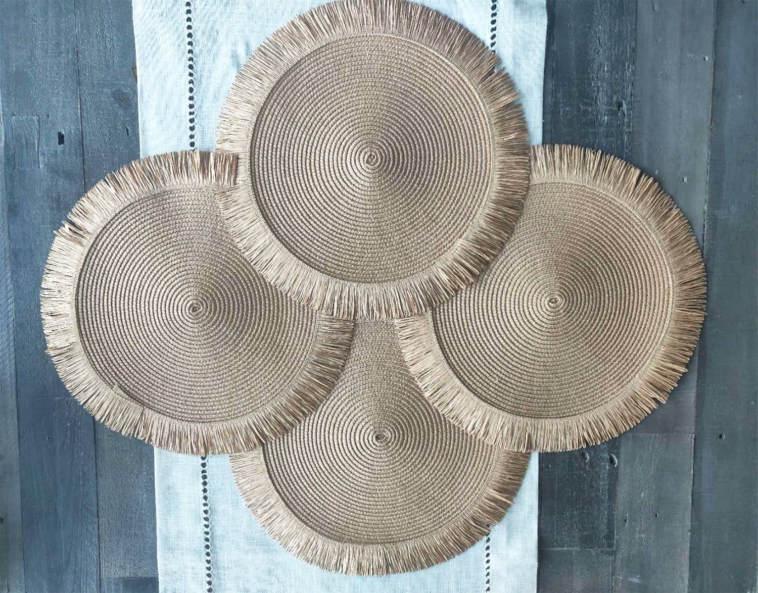 Fennco Styles - Wholesale Placemat - Handwoven Fringe Boho 15" Round Placemat9