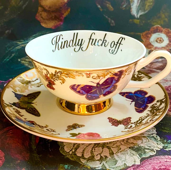misshavishamscuriosities - Wholesale Coffee/Tea Cup - Flight of the Butterflies Kindly Fuck off Teacup and saucer0