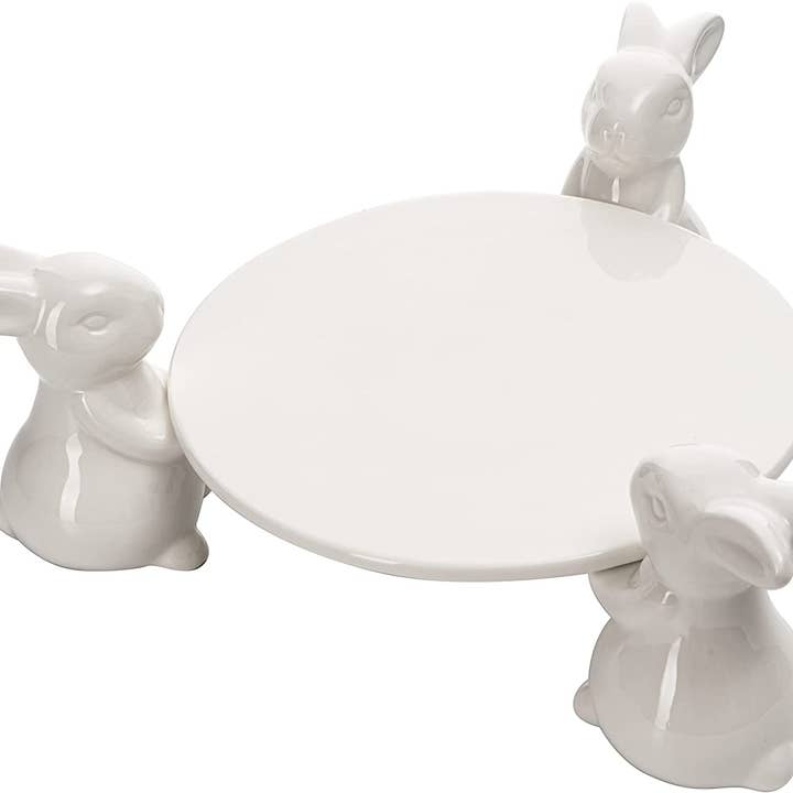 The Wine Savant / Khen Glassware - Wholesale Cake Stand - Bunny Cupcake & Cake Holder Pedestal Stand, Ceramic Dessert Plates for Snacks Cookies, Bunny Candy Dish Gift, 8 Inch White, Easter Christmas Holiday Birthday Party Decor Gifts for Home - by Gute