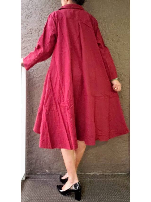 India Batik – Großhandel Kleid – Damen – #7042 Button-Down-Hemd/Kleid für Damen - Burgunderrot1