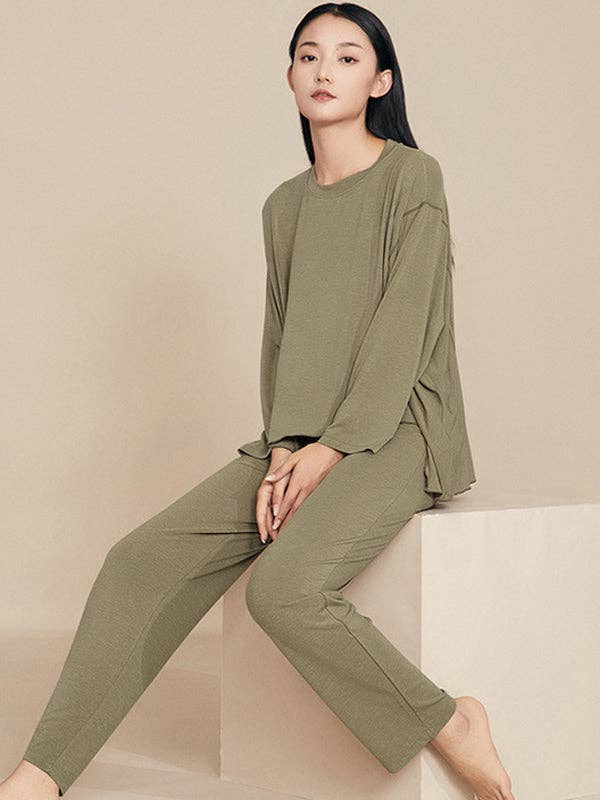 VividLux – wholesale Sleepwear set – Women's – Casual High-Low Solid Color V-Neck Pajama Set9