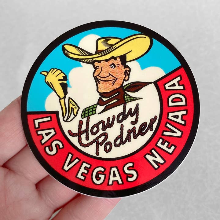 "Howdy Podner" Vegas Vic Sticker for wholesale by Battle Born Brand