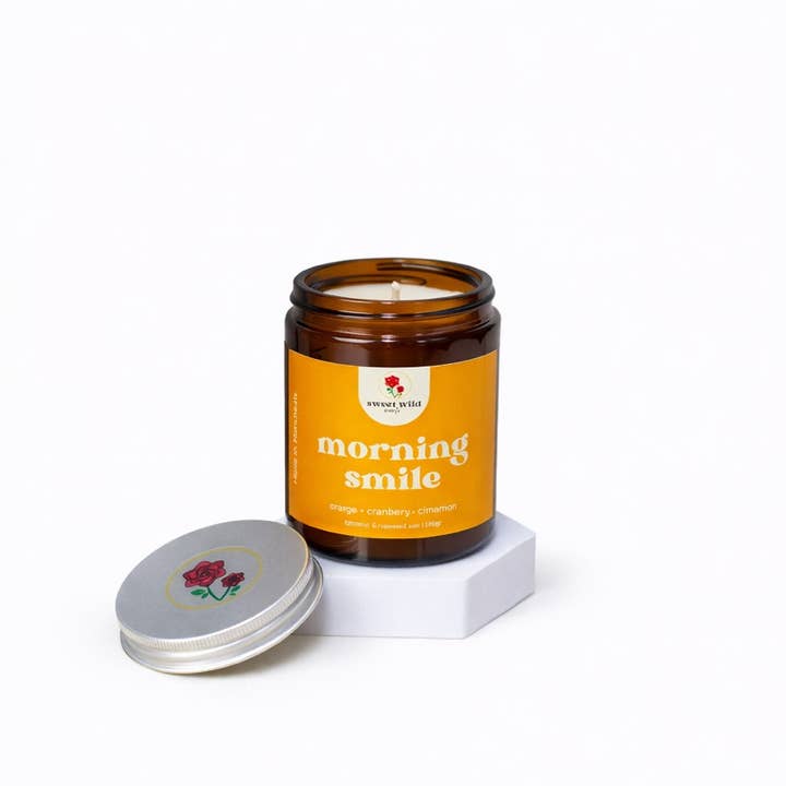 Amber Jar Candle – Cranberry & Orange | Morning Smile for wholesale by Sweet Wild Scents