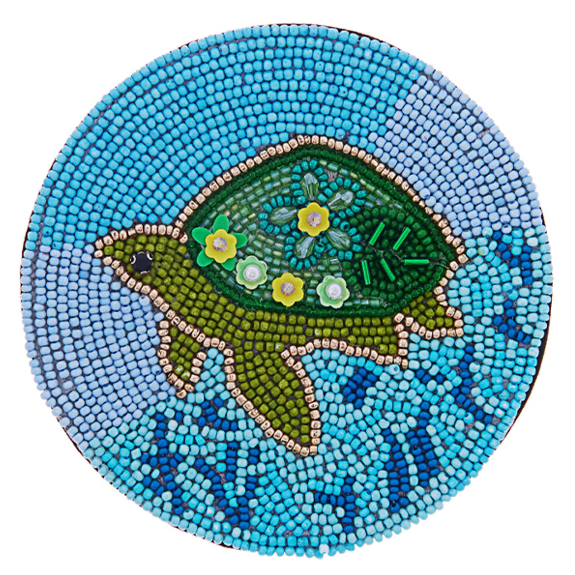 GRN 4 INCH TURTLE SEED BEAD HOME COASTER, C1HC 4002 for wholesale on Faire0