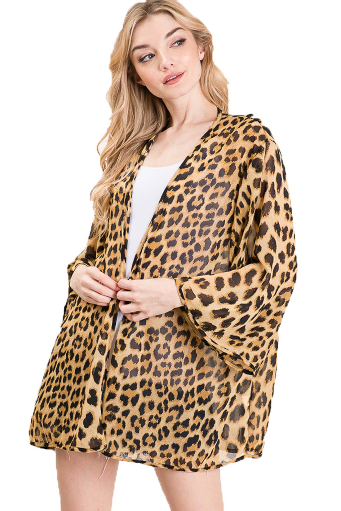 Shop Lev - Vente Kimono – femme - Cardigan surdimensionné en mousseline à manches kimono à imprimé léopard3