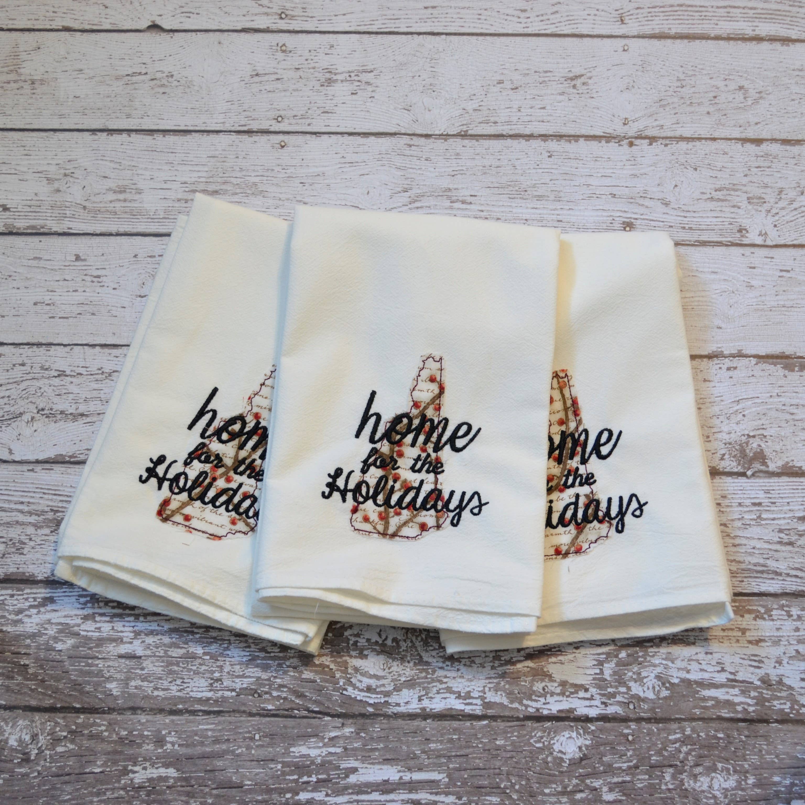 SewMuchMoreStore - Wholesale Tea Towel - Home for the Holidays State Tea Towel - Embroidered Towel3