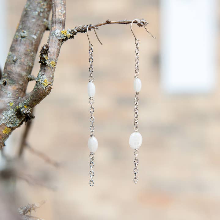 Smoky Quartz + Salvaged Silver Textured Chain Earrings for wholesale by Reclaimed & Co. Jewelry