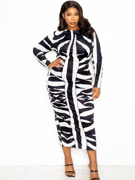ANIMAL PRINT RUCHED BODYCON DRESS for wholesale by J2 FASHION