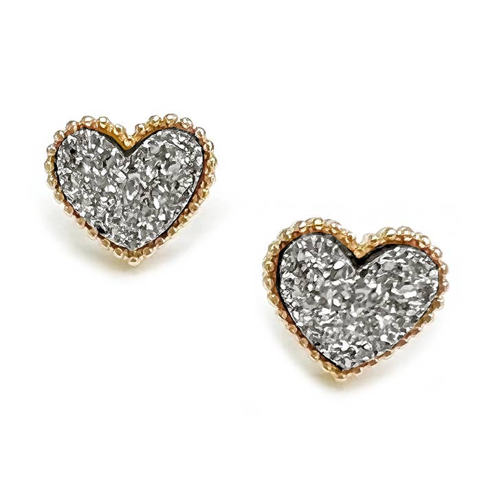 Heart Frame High Quality Resin Druzy Post Stud Earrings for wholesale by StarryNYC