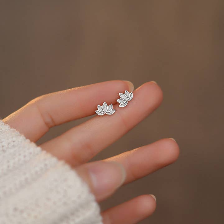 Perimade & Co. LLC - Wholesale Stud/Post Earrings - Tiny Small Lotus Flower Stud Earrings in 925 Sterling Silver3
