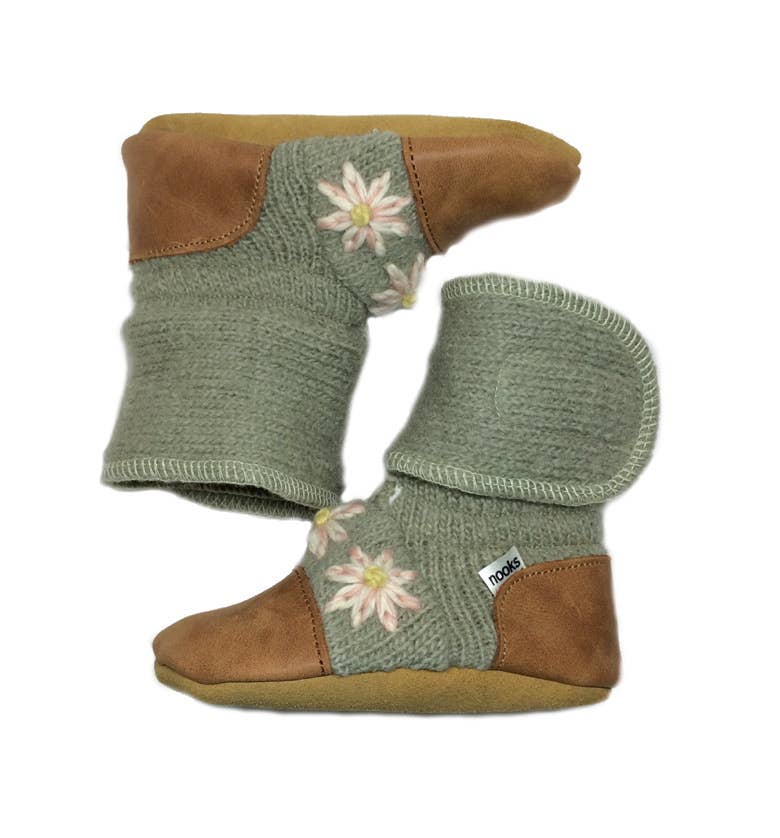 Nooks Design - Wholesale Booties - Kids - Sage Felted Wool Booties1