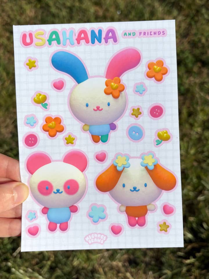 Usahana Bunny Sticker Sheet: Cutie Plush Kawaii Stickers for wholesale by megoogs draws