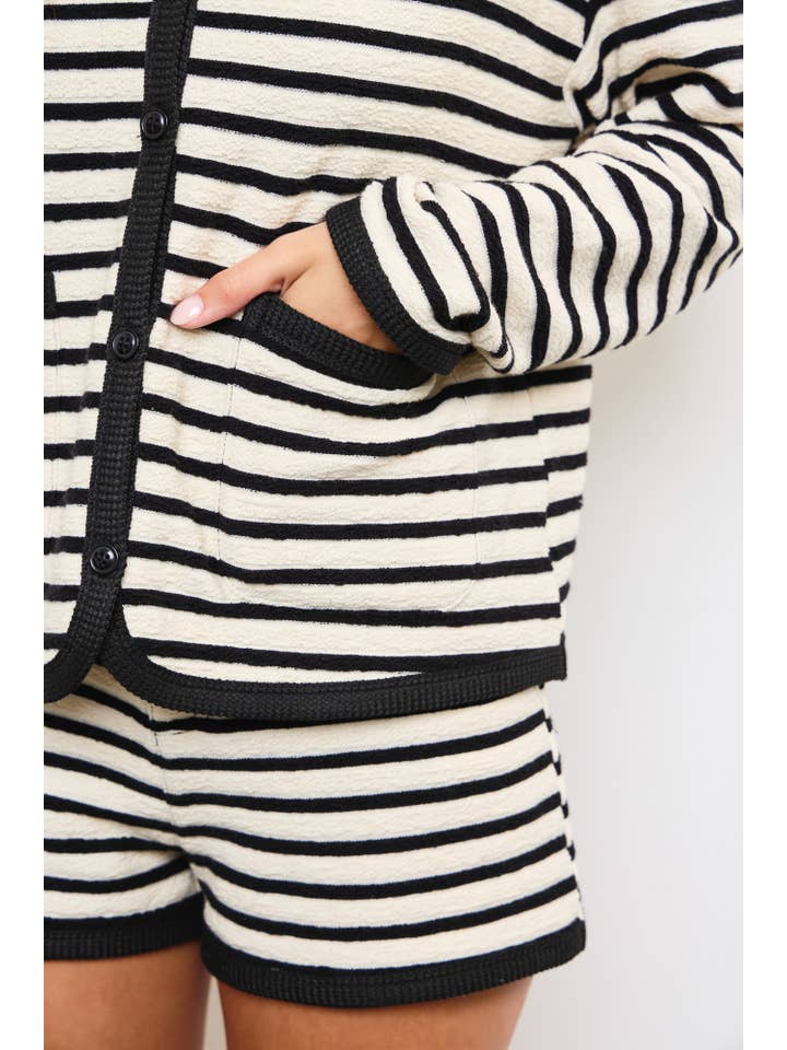 Mustard Seed - Wholesale Cardigan - Women's - TEXTURED HORIZONTAL STRIPED CARDIGAN