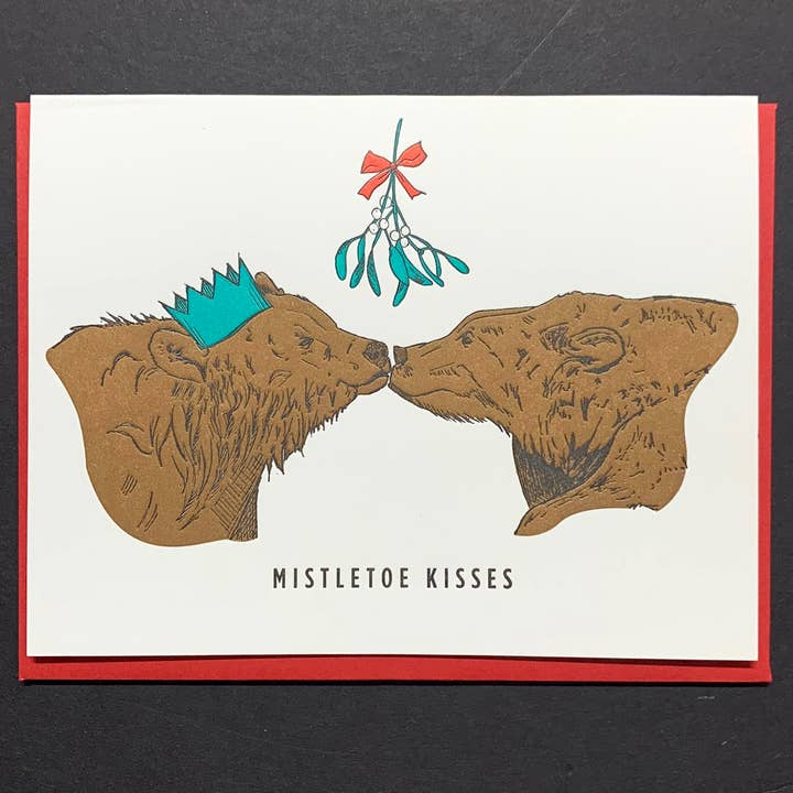 Porchlight Press Letterpress - Wholesale Christmas Card - Christmas Grizzly Bears 8 Card Set or Singles