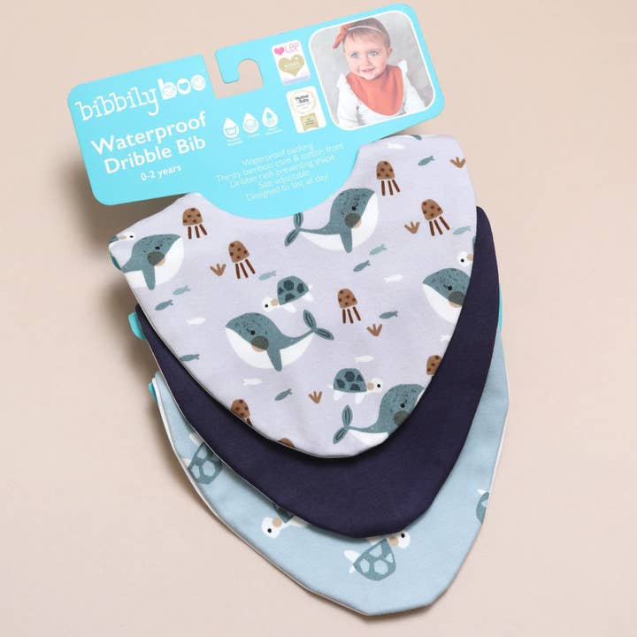 Starter Bib Set - Whale & Turtle for wholesale by Bibbilyboo