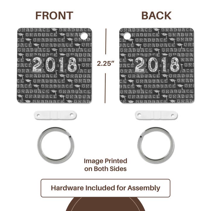 3dRose - Wholesale Keychain - Unisex - 3dRose, 2018 and Graduation Caps Caulk board Look, White and Gray, Key Chain4