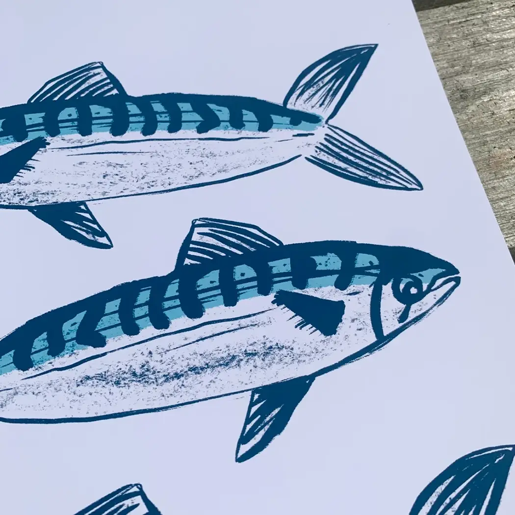 Sarah Whittle Illustration – wholesale Art print – Three Cornish Mackerel Coastal Wall Art Print3