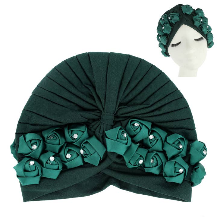 SP Sophia Collection - Wholesale Fashion Headband - Women's - Floral Rhinestone Crystal Studded w/ Front Bow Turban