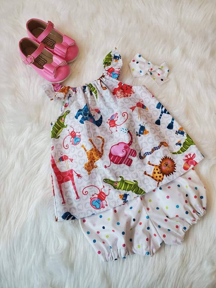 Zoo Animal Top and Bloomer Set for wholesale by Blu Moon Design
