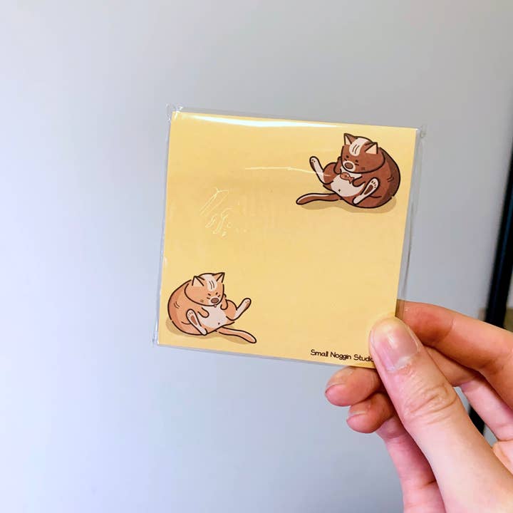 Small Noggin Studios - Wholesale Sticky Notes - Lazy Fat Cats Yellow Sticky Post it Notes, Cute Writing pads