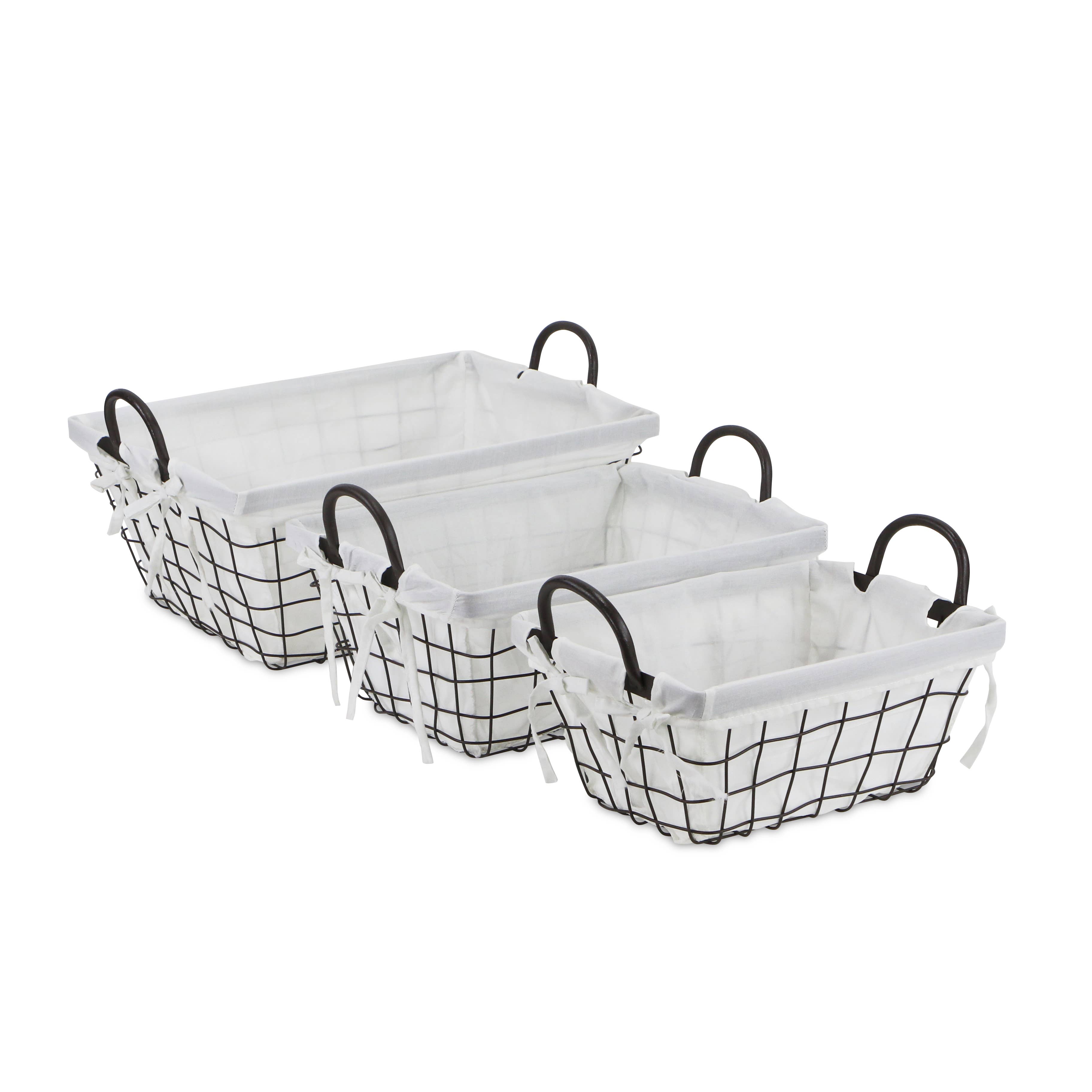 Cheungs Home Decor - Wholesale Basket - Caden Set of 3 Fabric Lined Tapered Metal Wire Baskets12