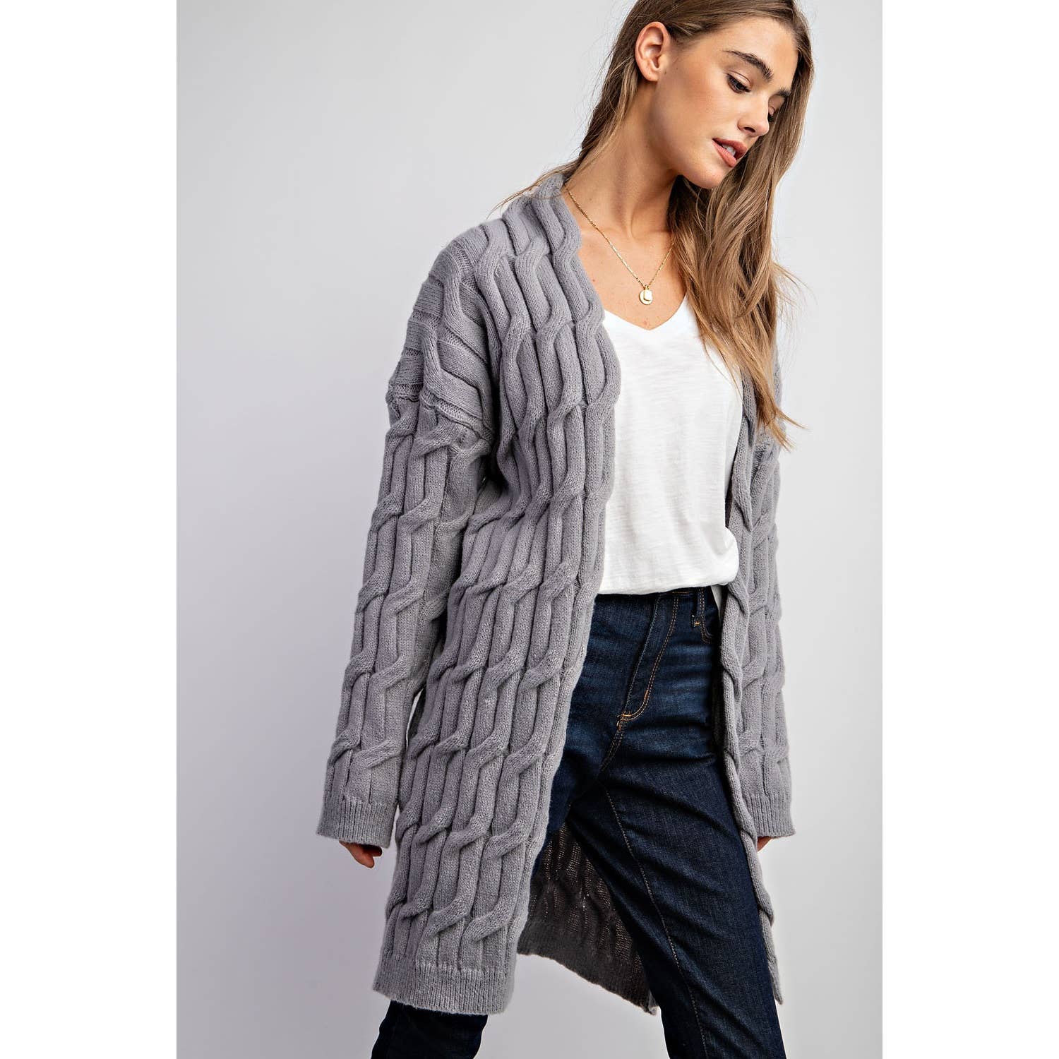 Sweet Generis - Wholesale Cardigan - Women's - CHUNKY CABLE KNITTING CARDIGAN24