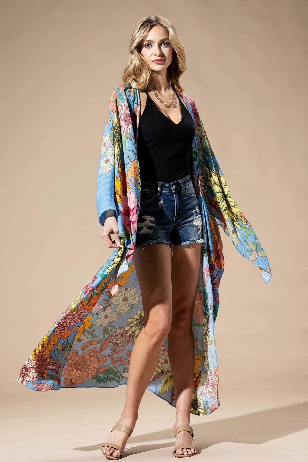Madelin Madelin gekleurde kimono met bloemenprint en lurex voor groothandel op Faire17
