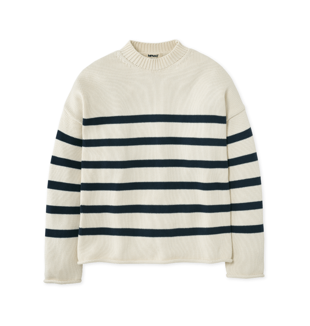 Navy Ecru Stripe Offshore Oversized Striped Knitted Jumper for wholesale on Faire6