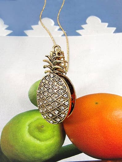 Pineapple With Cubic Zirconia Locket Pendant Necklace for wholesale by TheTizana