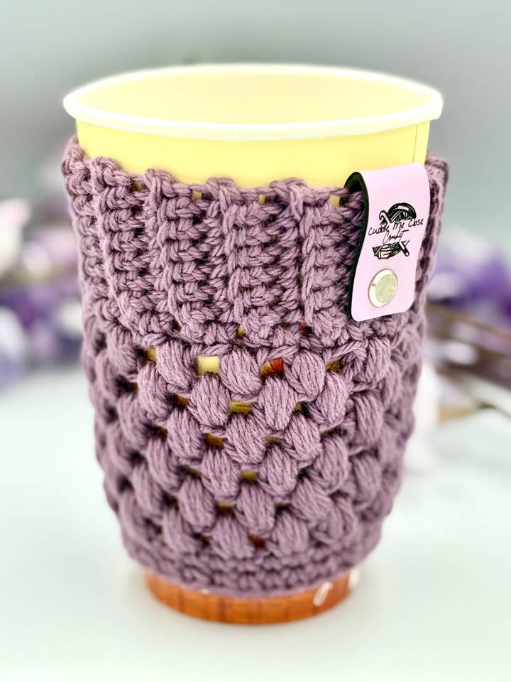 French Lilac Cup Cozy for wholesale by Cuddle Me Close Crochet