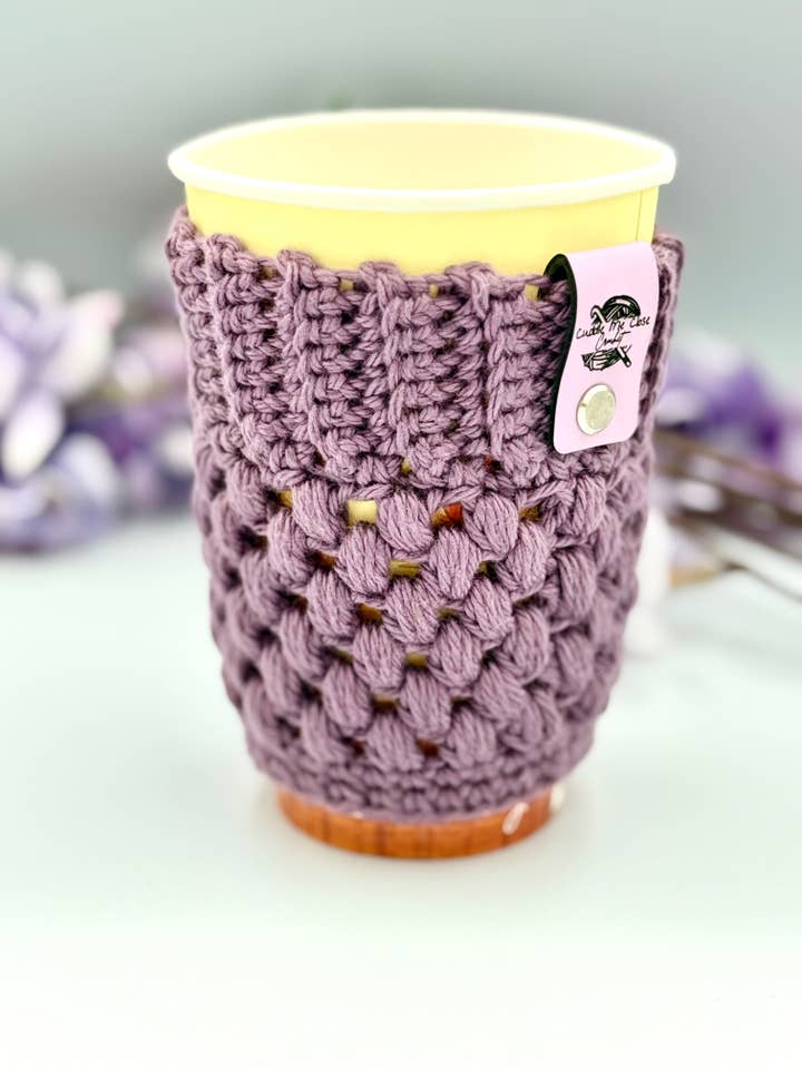 French Lilac Cup Cozy for wholesale by Cuddle Me Close Crochet