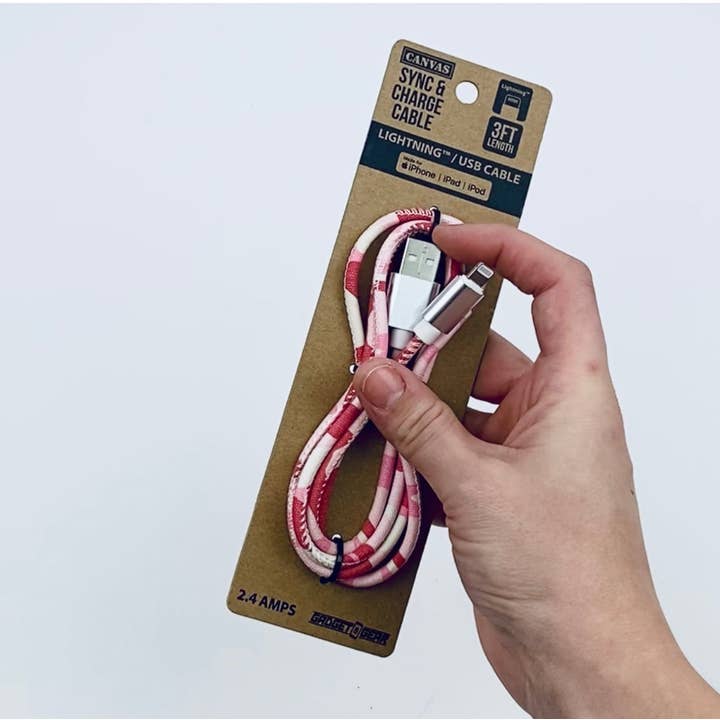 Novelty Closeout - Wholesale Charging Cable - Charging Cable USB to Lightning 3 ft Camo Assortment- 3/Pk