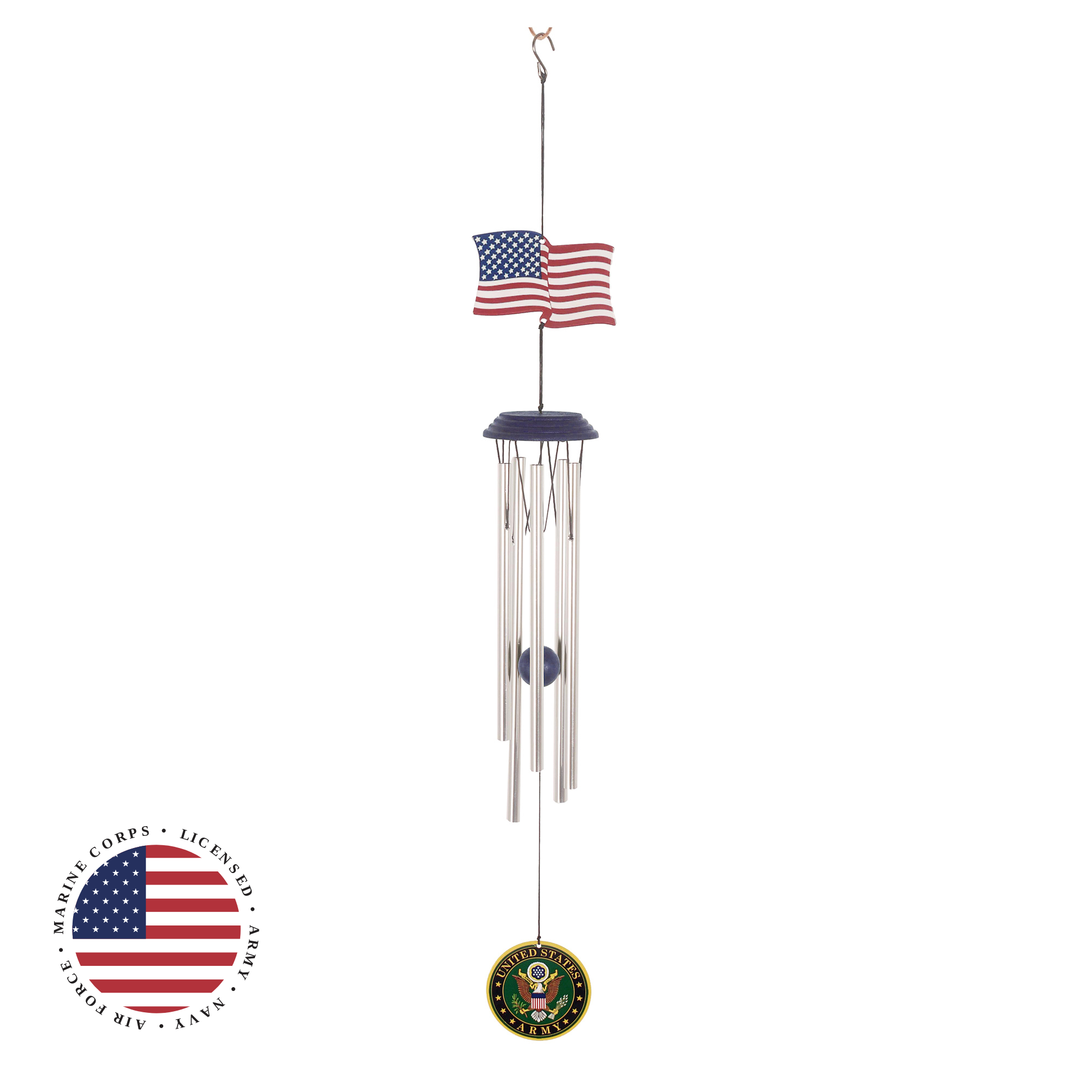 RCS Gifts - Wholesale Wind Chime - U.S. Army Wind Chime w/ American Flag - 28"1