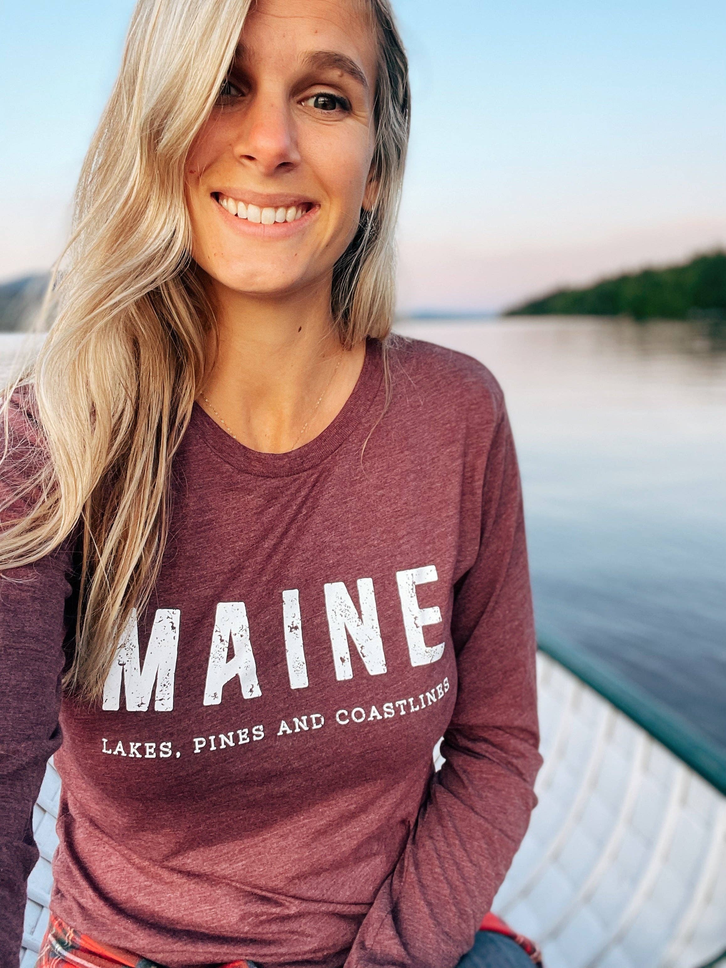 Reclaimed Maine Co. - Wholesale Screen Printed T-Shirt - Women's - MAINE Long Sleeve T-Shirt | Maine Apparel1
