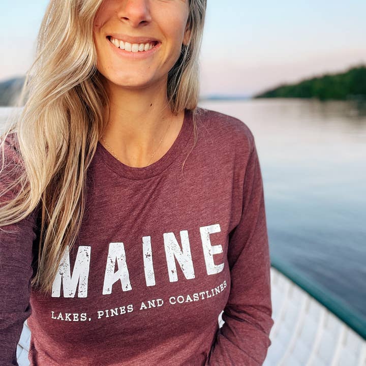 Reclaimed Maine Co. - Wholesale Screen Printed T-Shirt - Women's - MAINE Long Sleeve T-Shirt | Maine Apparel1