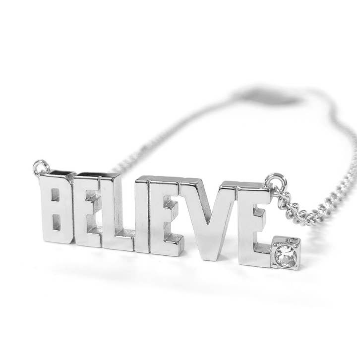 BELIEVE Pendant Block Letter Necklace w Clear Crystal for wholesale by Controse