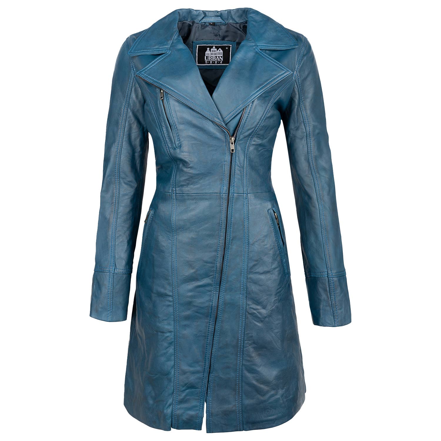 Urban 5884 Amsterdam | Leather jackets – Casaco de couro - Mulher por atacado – Casaco feminino longo Janice Urban 5884 em couro de carneiro verde encerado8