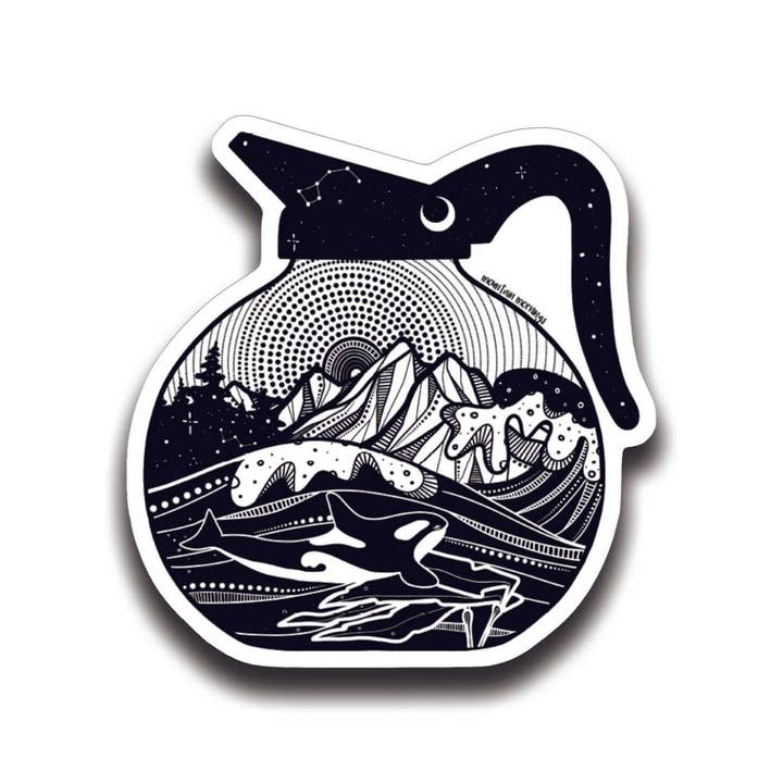Coffee Pot Sticker for wholesale by Mountain Mornings